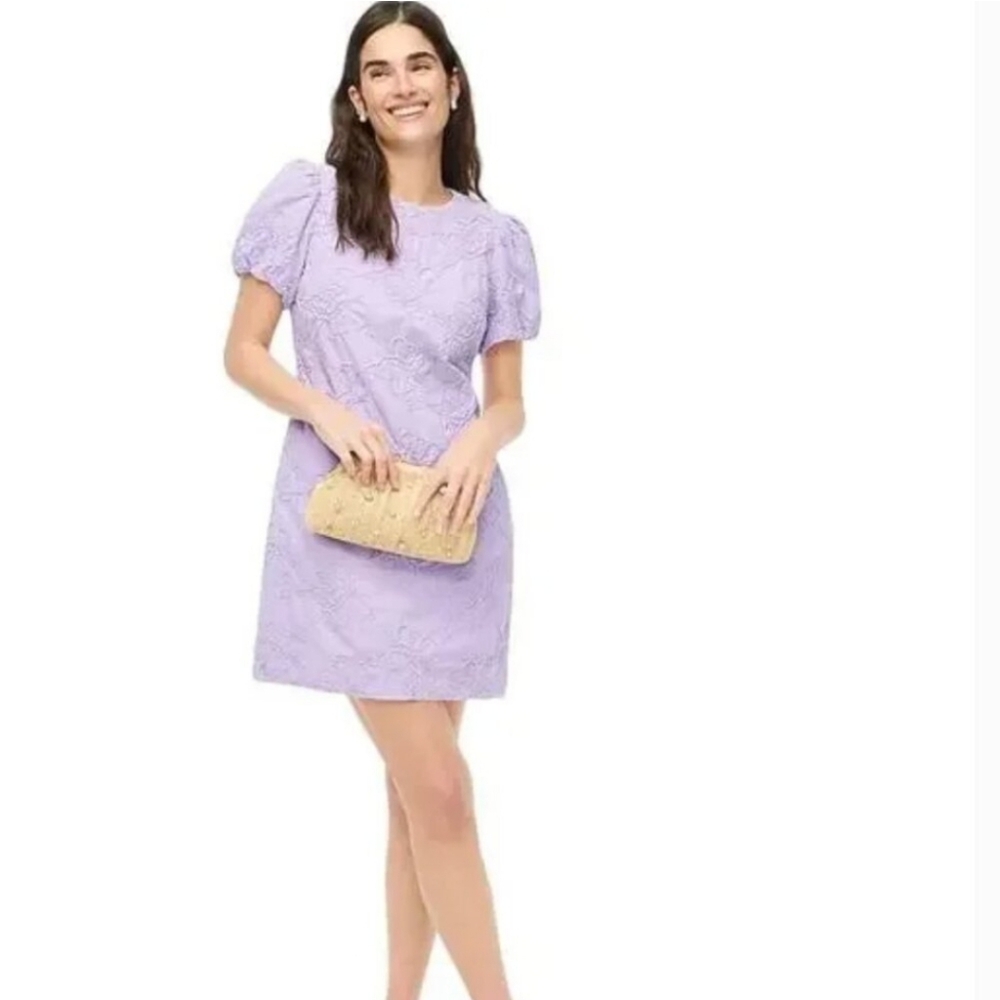 J. Crew Factory Lilac Lace Puff-Sleeve Mini Dress